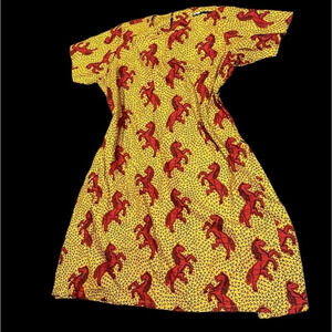 Vintage style 100% Cotton Ankara African Batik Horse Print Summer Dress S/M